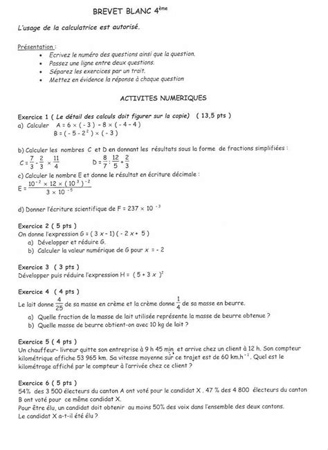 Fiche De Révision Brevet Blanc Maths Communauté Mcms