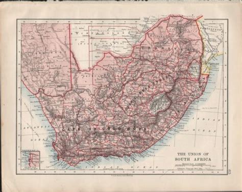 1914 Map The Union Of South Africa Cape Of Good Hope Orange Free State