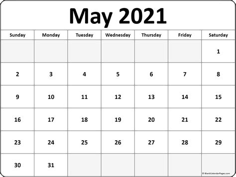 May 2021 Calendar Free Printable Monthly Calendars 1 Calendar