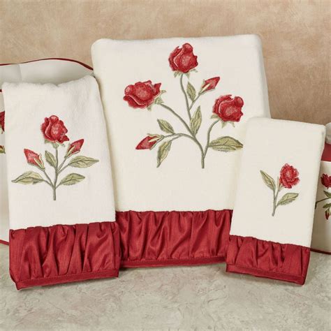 Briar Rose Embroidered Red Floral Bath Towel Set Floral Bath Towels