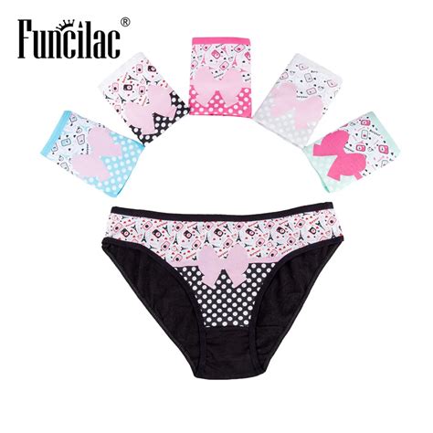 Funcilac Underwear Women Cute Cotton Panties Sexy Lace Briefs Ladies