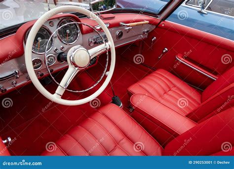 Interior Of A Classic Vintage Car Red Leather Stock Image Image Of