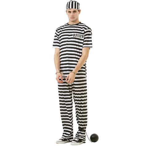 Halloween Fancy Dress Convict Robber Black And White Stripe Number