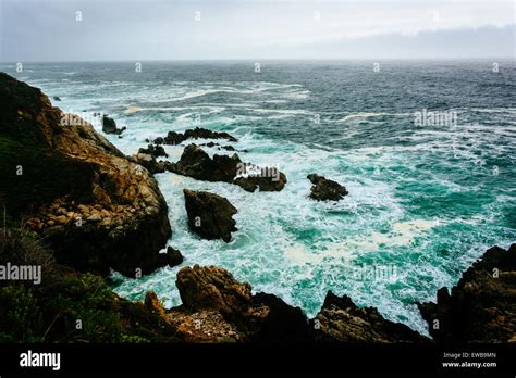 View Of The Pacific Ocean From Cliffs In Big Sur California Stock