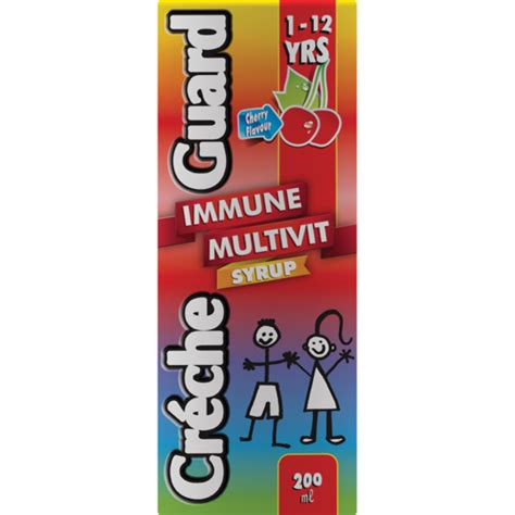 Cré che guard cough, cold & flu has been formulated with a range of herbal ingredients to assist the body to alleviate wet and dry coughs, soothe sore throats, and combat colds & flu. Creche Guard Immune Multivitamin Syrup Cherry 200ml ...