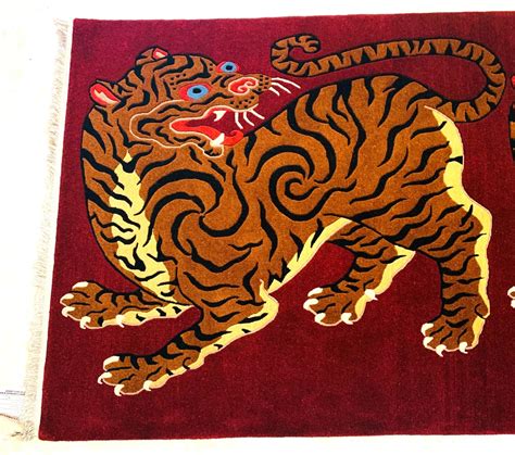 Tibetan Hand Knotted Twin Tiger Rug Tigers Rug Etsy Uk