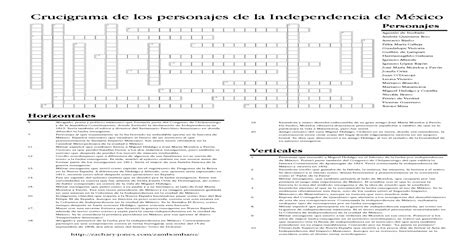 Crucigrama De Los Personajes De La Independencia De Mexico Pdf Document