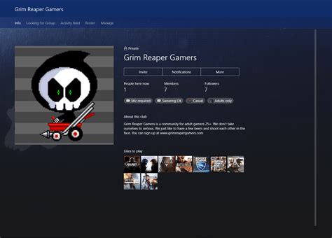 Xbox One Clubs Grim Reaper Gamers