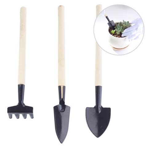Mini Garden Hand Tool Kit Plant Gardening Shovel Spade Rake Trowel Wood