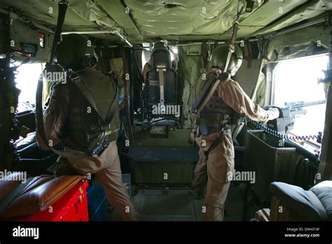 Two Bundeswehr Soldiers Secure The Area As Doorgunners Of A Ch 53