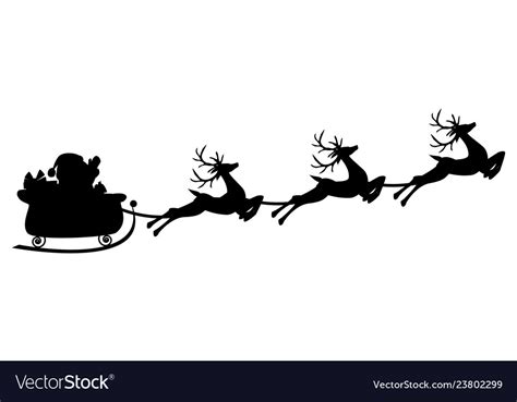 Black Silhouette Santa Flying In A Sleigh Vector Image