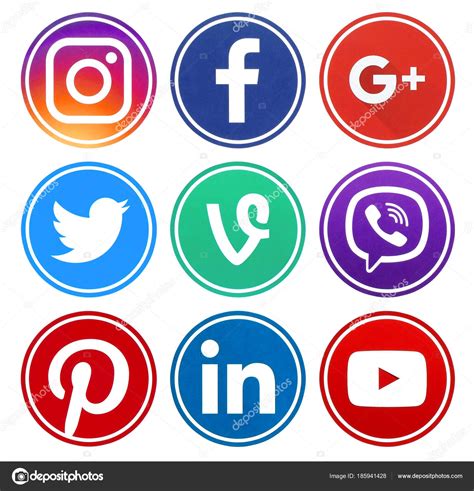 Popular Circle Social Media Icons With Rim Stock Editorial Photo