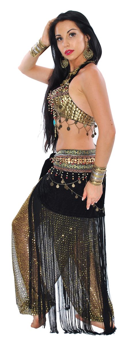 3 Piece Arabia Belly Dance Coin Costume With Harem Pants