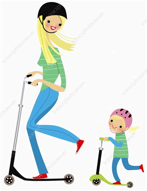 Mother And Daughter Riding Push Scooters Illustration Stock Image C0398642 Science Photo