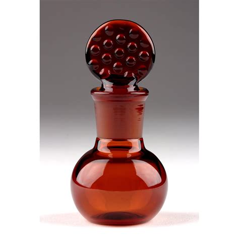 Blown Glass Bottle With Ground Stopper Amber Handmade