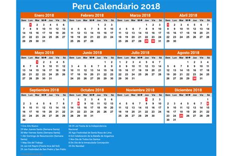 Calendario 2022 Feriados Perú