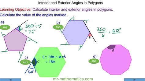 Calculating The Interior And Exterior Angle Of Polygons Mr