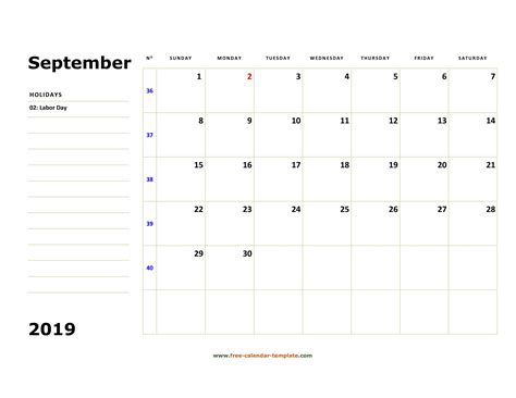 September 2019 Free Calendar Tempplate Free Calendar With Regard To