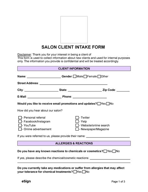 Free Salon Client Intake Form Pdf Word
