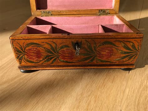 Antique Tunbridge Ware Painted Sewing Box Treenantiquesdevon