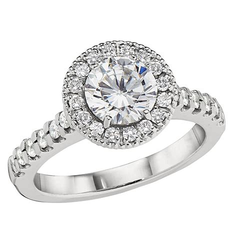 Classic Halo Engagement Rings Common Prong With Millgrain Edge