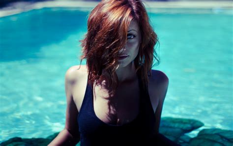 Wallpaper Sunlight Model Sea Brunette Dress Blue Swimming Pool Underwater Emotion