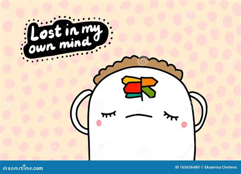 Lost In My Own Mind Hand Drawn Vector Illustration In Cartoon Comic