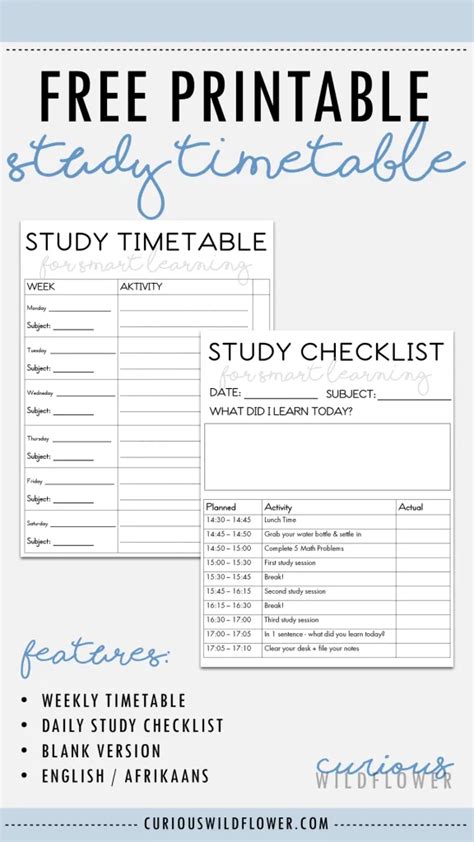 Download The Free Study Timetable Printable For Primary School Kids On