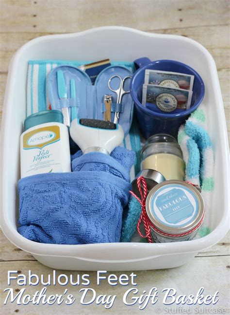 For example, mother's day gift baskets may have flowers and stationery, while a father's day gift basket may have a silly coffee mug and a shaving razor. Mother's Day Gift Basket with DIY Foot Soak