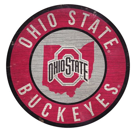Ohio State Buckeyes Round State Wood Sign