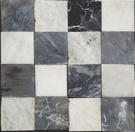 Antique Black And White Nero And Bianco Carrara Marble Checkered Stone