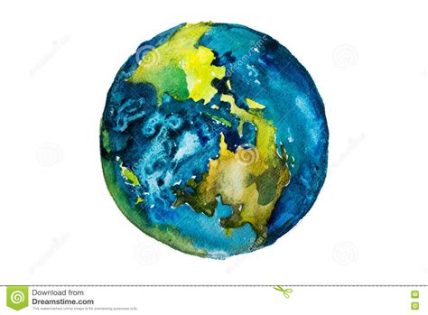 Hand Drawn Watercolor Earth Globe Painted With Watercolours Stock