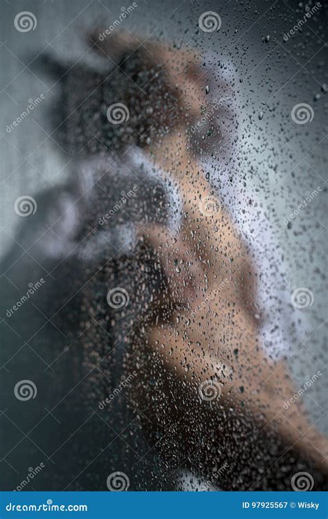 Beautiful Woman In Shower Shot Behind Wet Glass Stock Image Image Of