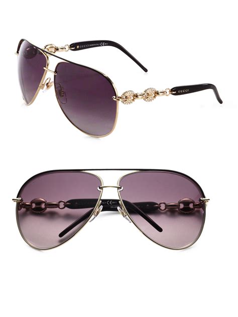 Lyst Gucci Embellished Aviator Sunglasses In Metallic