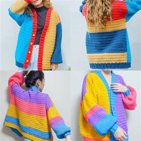 Crochet Colorblock Cardigan Written Pattern Etsy