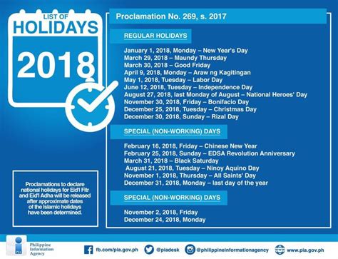 2018 Philippine Holidays