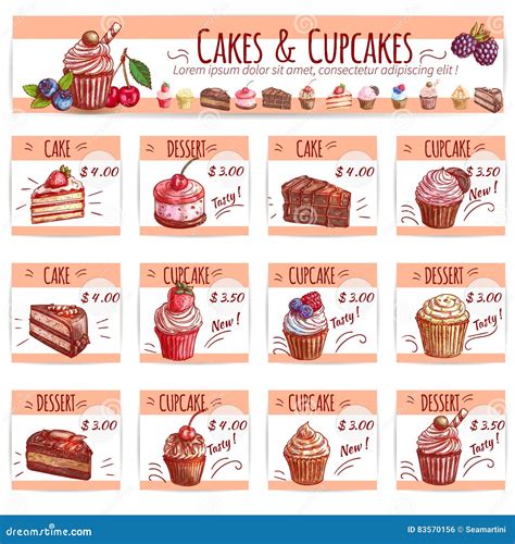 Cake Menu Template For Bakery Pastry Shop Design Stock Vector