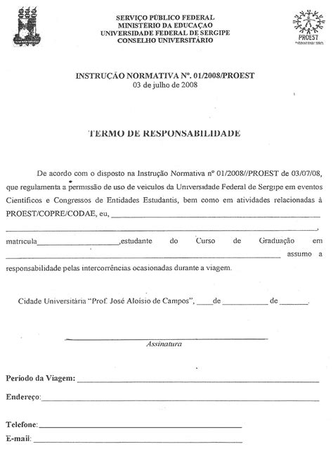 Termo De Responsabilidade De Entrega De Documentos Co