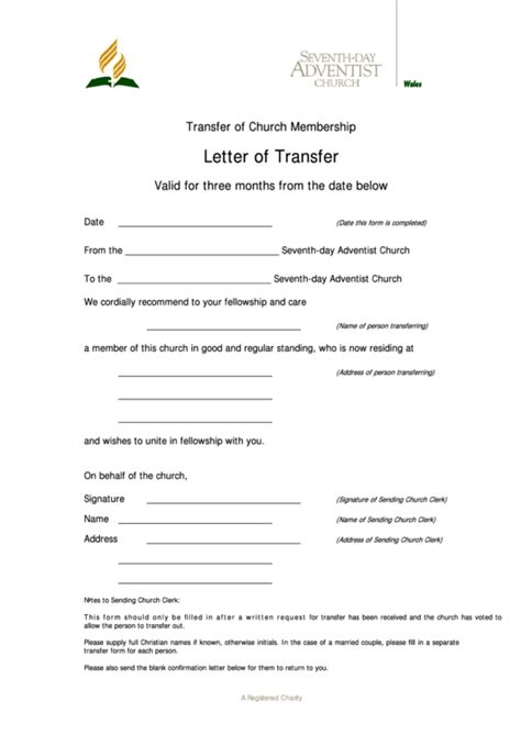 Letter Of Church Membership Transfer Template Printable Pdf Download
