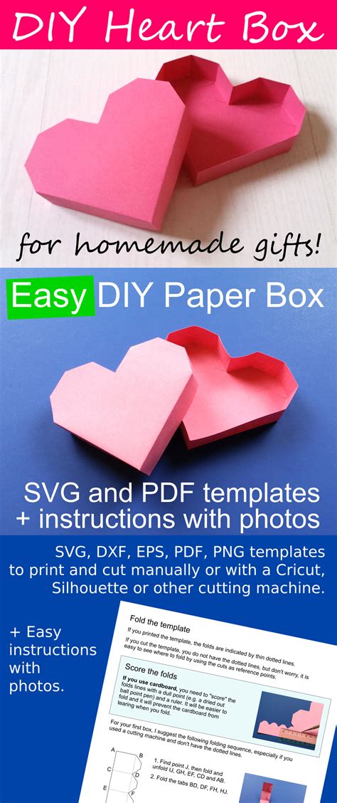 Valentines Day Diy Heart Paper Box Template Pdf For Hand Cutting Svg