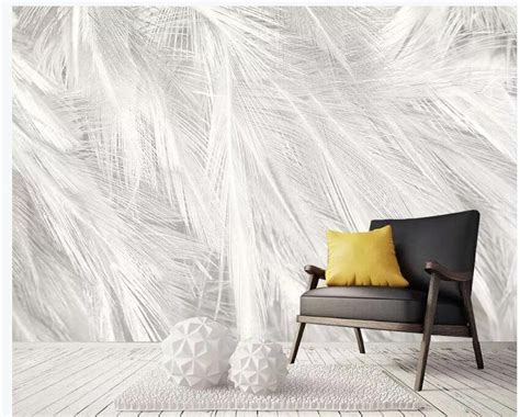 Nordic Minimalism White Feather Wallpaper Wall Mural Etsy France
