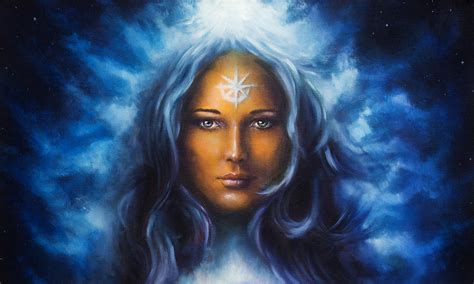 Spiritual Painting Woman Goddess With Long Blue Hair Holdingn E Painting By Jozef Klopacka Pixels