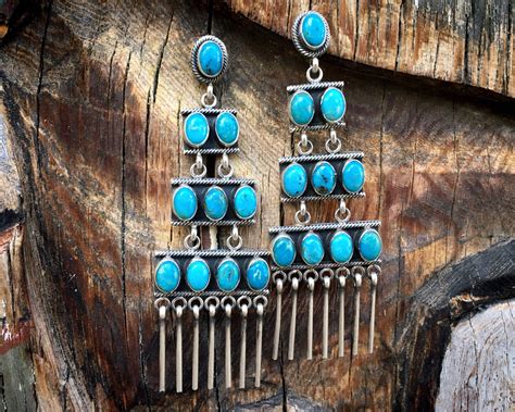 G Turquoise Chandelier Earrings For Women Navajo Native American