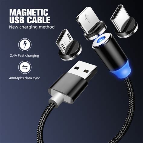 24a Magnet Fast Charging Cable Magnetic Charger Ios Lighting Type C