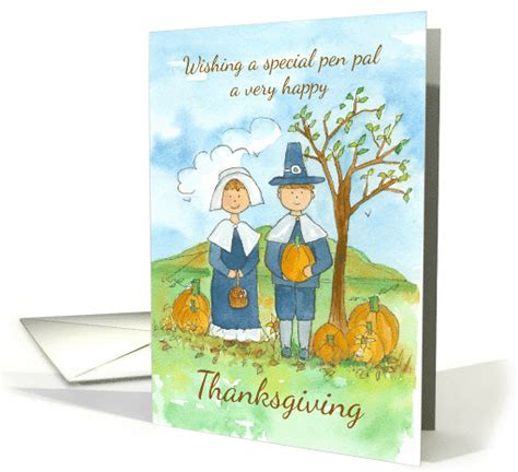 Happy Thanksgiving Pen Pal Pilgrims Pumpkins Card 1292180