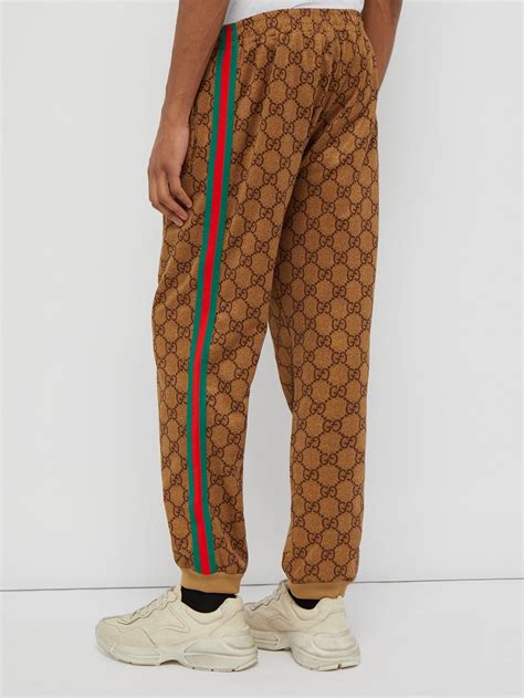Gucci Gg Supreme Web Stripe Track Pants In Camel Brown For Men Lyst