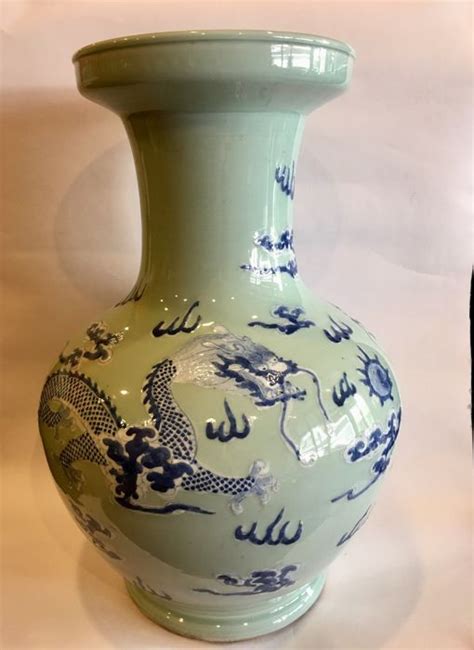 A Large Celadon And Blue Dragons Vase China Circa 1900 Catawiki