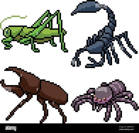Pixel Art Set Isolated Small Insect Stock Vector Image And Art Alamy