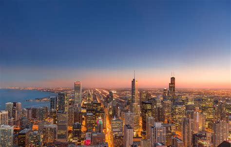 Wallpaper Sunset Lights Lights Chicago Chicago Skyline Sunset