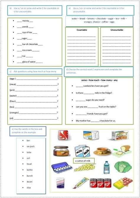 Food Countable And Uncountable Nouns Quantifiers Worksheets Nouns